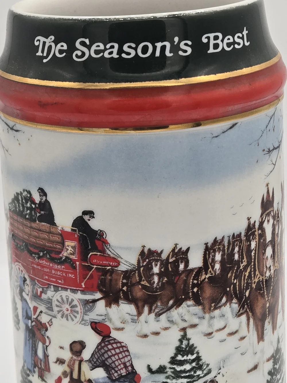 1991 Budweiser Clydesdale Holiday Ceramic Beer Stein 